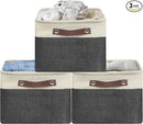 SIMPLE HOUSEWARE Large Fabric Storage Bin, 15" x 11" with Leather Like Handles, 3 Pack, Dark Gray by CozyNest Decor