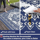 GAOMON Outdoor Rugs for Patio 9x12 Waterproof Reversible Plastic Straw Rug, Large UV-Resistant Portable RV Camping Mats, Indoor Outdoor Medallion Carpet for Deck Porch Garden, Dark Blue & White by CozyNest Decor