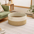 125L Extra Large Blanket Basket, 25" x 16", Jumbo Laundry Woven Baskets Decorative Home, Cotton Rope Basket with Handles, Baby Toy Baskets for Storage, White & Brown by GreenHaven Gardens