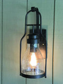 Muskoka Lifestyle Products Rustic Wall Light Lantern with Retro Industrial loft Lantern Look in Rubbed Bronze Powder Coat Finish with Wine Bottle Pioneer jug Glass by CozyNest Decor