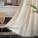 Sutuo Home Boho Curtain Crochet Lace Patchwork Semi-Blackout Bohemian Handmade Tassels, Rod Pocket Window Treatment Vintage Rustic Farmhouse Drapes for Living Bedroom, 1 Panel 59" W x 72" L, Beige by CozyNest Decor