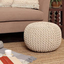 REDEARTH Round Pouf Ottoman - Cable Knitted Boho Poof - Home Décor Cord Pouffe Handmade Circular Footrest for Living Room - Bedroom - Kids Bedroom - 100% Cotton Pouf (19.5"x19.5"x14") - Natural by CozyNest Decor