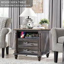 T4TREAM 24'' Farmhouse End Table w/4 Solid Wood Feet, Large 2 Drawers Wide Sofa Side Table with Charging Station, Tall Rustic Wood Square Nightstand for Living Room, Bedroom, Office, Dark Rustic Oak by CozyNest Decor