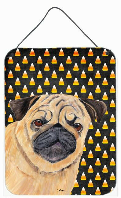 Pug Candy Corn Halloween Portrait Aluminium Metal Wall or Door Hanging Prints