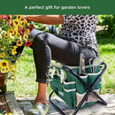Gardening Tool Set, Stainless Steel 7-Piece Gardening Tools with Heavy-Duty Folding Stool and Detachable Canvas Tote Bag, Green and White, Ideal Gardening Gifts for Women and Men by GreenHaven Gardens