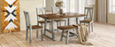 6-Piece Wood Dining Table Set Kitchen Table Set with Long Bench and 4 Dining Chairs, Farmhouse Style, Walnut+Gray