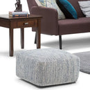 SIMPLIHOME Nate 20-inch Wide Square Pouf in Patterned Denim Mélange, Handwoven Boho-Style Cotton Ottoman, Footrest, or Extra Seating for Living Room, Assembled by CozyNest Decor