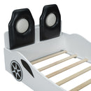 Race Car Shaped Platform Bed With LED And Upholstered Backrest In