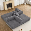 Convertible Sleeper Sofa Bed with Pillow, 4-in-1 Corduroy Folding Mattress Couch with Fixed-Shape Frame, Futon Fold Out Floor Sofa Cama Lounge Couch for Living Room Bedroom Studio, Grey by CozyNest Decor