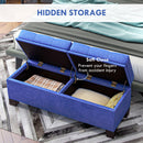 46" Storage Ottoman Bench, Upholstered End of Bed Bench with Steel Frame, Button Tufted Storage Bench with Safety Hinges for Living Room, Entryway, Bedroom, Blue