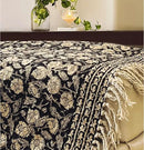 Handmade Cotton Throw Blanket 48x70 Inches | Black & Beige Floral Block Print Decorative Sofa Throw with Tassels | Large Lightweight Cotton Bedspread for Living Room, Couch, or Bedroom by CozyNest Decor