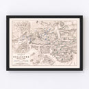 Vintage Map of the Battle of Heilsberg, 1807