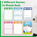 Road Trip Game Pad, 80 Perforated Sheets Travel Activity Pad, 5 Games in 1 Pad, Plane, Car Trip Activity, Pen Pencil & Paper Game for Kids, Adults (6” x 9”) by TinyTreasures Baby Boutique
