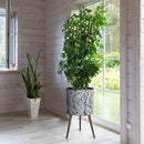 D'vine Dev 16 Inch Planter Pot with Stand, Mid-Century Tall Plant Pot with Legs for Indoor Plants, XX-Large, White/Grey, 88-L-E-7