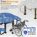 Metal Picnic Tables for Outdoors with Umbrella Hole - Coated Steel Heavy Duty Commercial Grade Table with Adjustable Seats (Blue, 46 in, Round, Punched Steel) by GreenHaven Gardens