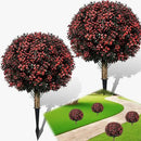 Fall Artificial Topiary Ball Boxwood Tree Outdoor with Spike,Set of 2 Large Faux Shrubs Bushes for Outdoor Planter,UV Resistant Autumn Fake Boxwood Plants for Potted Porch Indoor 24" by GreenHaven Gardens