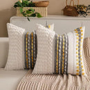 Boho Chenille Tufted Couch Throw Pillow Covers 18x18 Inch Set of 2 Farmhouse Striped Decorative Pillow Covers Accent Neutral Pillowcase Grey Yellow Cushion Cover for Living Room Sofa Bed by CozyNest Decor
