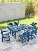 7 Pieces HDPE Outdoor Dining Set, Patio Dining Set with Umbrella Hole, All Weather Outdoor Dining Table Sets for 6, HDPE Patio Furniture Sets for Deck, Backyard, Lawn, and Poolside, Navy by CozyNest Decor