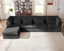 Oversized Modular Sofa, Extra Deep Cloud Corduroy Sectional Couch with Ottoman Chaise, Fluffy Corduroy 5 Seater Sofa Bed for Living Room, Villa (L Shape 5 Seater, Corduroy Black)