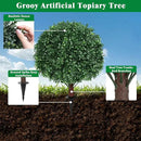 Artificial Boxwood Topiary Ball Tree with Ground Spike, Set of 2 Artificial Shrub Bushes, Fake Evergreen Tree for Porch, Artificial Plants for Outdoor Planters Indoor UV Resistant by CozyNest Decor