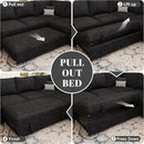 108 Inch Modular Sectional Sofa with Pull Out Bed,U Shaped 7 Seat Sectional Sleeper Sofa with Storage,Sectional Couches for Living Room,Cloud Modular Couch,Removable Sofa Cover,Black by CozyNest Decor