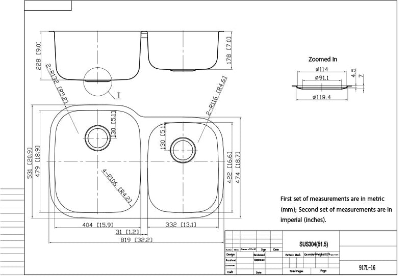 Stainless Steel Sink 60/40 (Double Bowl)