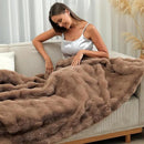 RYNGHIPY Faux Rabbit Fur Throw Blanket Ruched Plush Fuzzy Blanket for Couch Bed Sofa Heavy Warm Comfy Throws for Living Room Bedroom Machine Washable (Solid Brown, 51''x63'') by CozyNest Decor