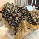 Bohemian Floral Cotton Throw Blanket with Tassels | 48x70 Inch Handblock Printed Sofa Throw | Black & Gold Decorative Bed Cover | Lightweight Couch Throw for Living Room & Bedroom by CozyNest Decor
