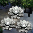 LEWIS&WAYNE Solar Garden Lights Outdoor, 3 Pcs Silver Gray Lotus Flower Pathway Lamps with Cool White Crackle Glass Globe Led Lights for Patio Pathway Yard Balcony Garden Decorations by CozyNest Decor
