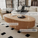 47.2''Oval Coffee Table with Storage, Mid Century Modern Drum Center Tables with Lid Fluted Solid Wood Side Coffee Table Pedestal Tea Table for Living Room, Bedroom, Apartmen-Natural by CozyNest Decor