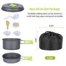9Pcs Camping Cooking Ware Set Camping Stove Cookware Kit Aluminum Pot Pans Set for Hiking Picnic Outdoor