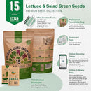 Organo Republic 15 Lettuce & Salad Greens Seeds Variety Pack 17700+ Non-GMO Heirloom Lettuce Seeds for Indoors & Outdoors Garden, Hydroponics, Aerogarden - Arugula, Kale, Spinach, Swiss Chard, Lettuce by GreenHaven Gardens