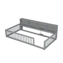 Twin Long Floor Bed With Storage Cabinets And USB Ports - Gray by HouseOfZazla