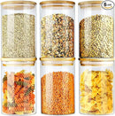 Urban Green Glass Jars with Airtight Lids, Airtight Glass Canisters with Locking Lids, (Bamboo-6P-26oz) by CozyNest Decor