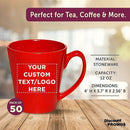 DISCOUNT PROMOS Custom Glossy Ceramic Latte Coffee Mug 12 oz. Set of 50, Personalized Bulk Pack - Perfect for Tea, Espresso, Cappuccino, Hot Cocoa - Red by CozyNest Decor