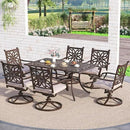 Sophia & William 7 Pieces Cast Aluminium Patio Dining Set for 6, Outdoor Swivel Rocking Chairs and Rectangular Table with 2.3" Umbrella Hole for Porch Backyard Deck, Bronze by GreenHaven Gardens