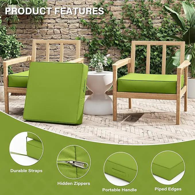 Patio Chair Cushions 24 X 24 X 5 Inch Waterproof Outdoor Seat Cushions for Patio Furniture, Outdoor Sofa Couch Pads with Ties & Handle, Set of 2, Grass Green, photo 4 of 7