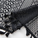 Sutuo Home Boho Valance Curtains for Kitchen Crochet Lace Sheer Bohemian Hollow Knitted with Tassels, Privacy Vintage Rustic Gothic Farmhouse Drapes, Rod Pocket 1 Panel 59" W x 18" L, Black by CozyNest Decor