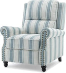UIXE Pushback Recliner Chairs Set of 2, Fabric Armchair Push Back Accent Chair, Rivet Trim Club Chair Home Theater Overstuffed Single Sofa Reading Seat for Living Room, Stripe Blue by CozyNest Decor