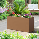 FENCY Metal Rectangular Planter Box, Large Planters for Outdoor Plants, Tall Planters for Outdoor Plants with Drainage Holes (32" L x 10" W x 16.3" H,Brown) by GreenHaven Gardens