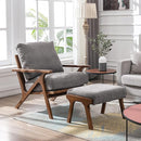 chairus 2 Sets Mid-Century Modern Accent Chairs with Ottoman, Linen Fabric Armchair with Wood Legs Comfy Upholstered Single Sofa Chair for Living Room/Bedroom/Lounge, Grey by CozyNest Decor