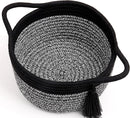 Small Gift Basket Empty to Fill – SweetMemo Mini Woven Rope Organizer Baskets for Gifting, Baby Shower, Desk, Bathroom, Shelves – Decorative Soft Bin with Gift Bag & Ribbon – Black Grey by TinyTreasures Baby Boutique