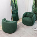 KINWELL 34" Wide Boucle Swivel Barrel Chairs Set of 2, No Assembly Round Upholstered Armchairs Accent Chairs Single Sofa Chair with Toss Pillow for Living Room and Bedroom, Green by CozyNest Decor