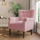 BELLEZE Modern Accent Chair for Living Room, High Back Armchair with Wooden Legs, Upholstered Wingback Side Chair Padded Armrest Single Sofa Club Chair for Living Room, Bedroom - Allston (Pink) by CozyNest Decor