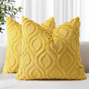 decorUhome Throw Pillow Covers 18x18 Inch Set of 2, Soft Plush Decorative Faux Fur Mustard Yellow Solid Couch Pillow Covers, Accent Farmhouse Neutral Square Euro Pillow Cases for Sofa Bed Living Room by CozyNest Decor