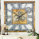 The Gears Clock 24'' Inch Square Real Moving Gear Wall Clock Vintage Industrial Oversized Rustic Farmhouse (Wood and Stone) by CozyNest Decor