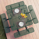 Metal Picnic Tables for Outdoors with Umbrella Hole - Coated Steel Heavy Duty Commercial Grade Table with Adjustable Seats (Green, 46 in, Square, Punched Steel) by GreenHaven Gardens