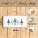 DUXMNAMG Chinoiserie Snowman Winter Hanging Wooden Signs 12x6, Blue and White Porcelain Snowman Sign, Winter ChristmasTree Blue Bow Snowman Chinoiserie Signs for Home Room Office Hanging Wall Decor by CozyNest Decor