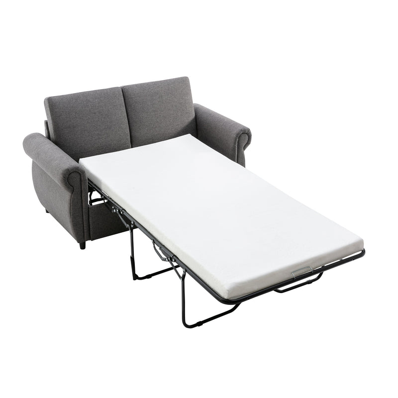 57.5" Pull Out Sofa Bed Loveseat Sleeper with Twin Size Memory Mattress for Living Room Spaces, Gray