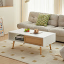 41.34" Rattan Coffee Table, Sliding Door For Storage, Solid Wood Legs, Modern Table For Living Room by Unique Piece Furniture